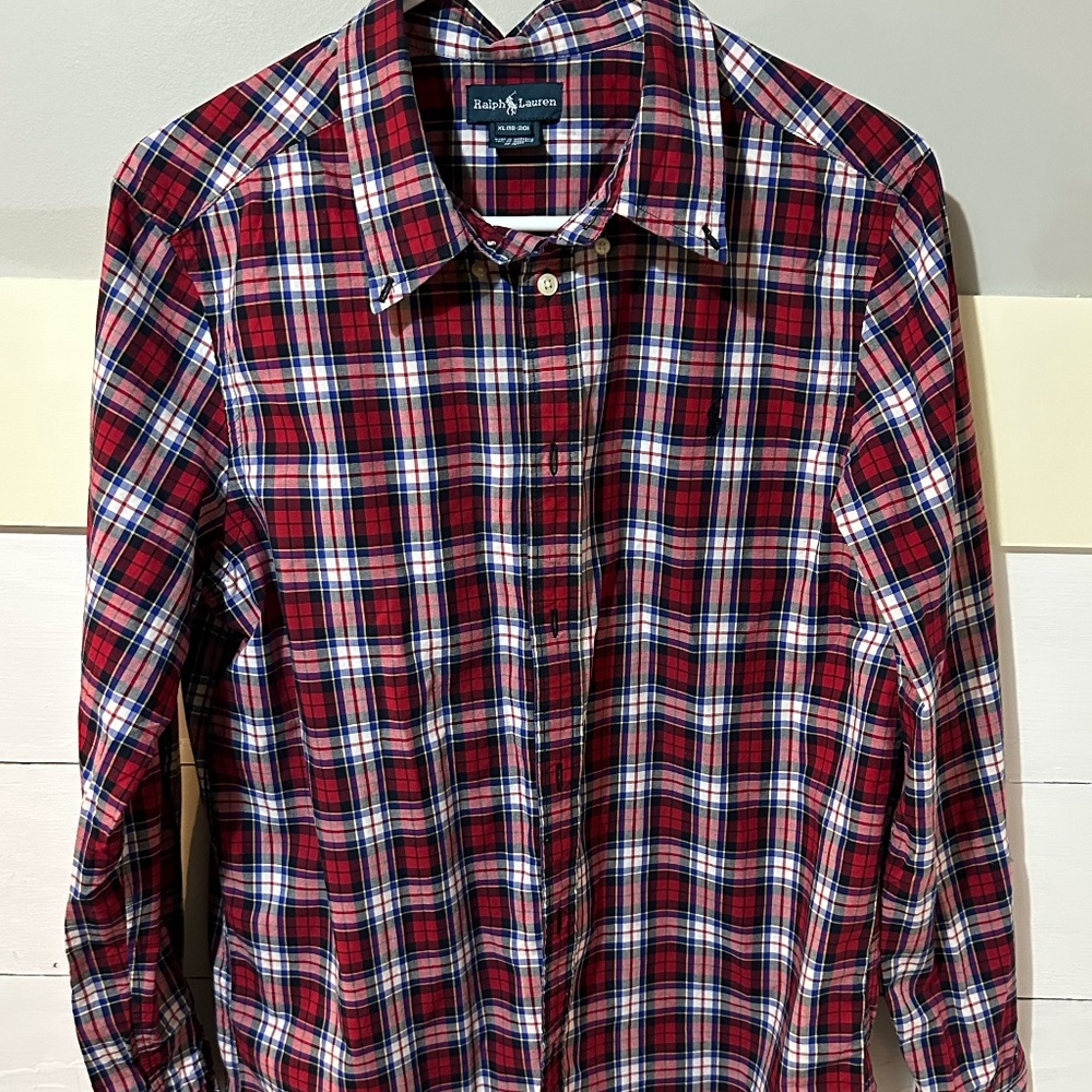 Ralph Lauren Boys Red, White, Navy Plaid Oxford